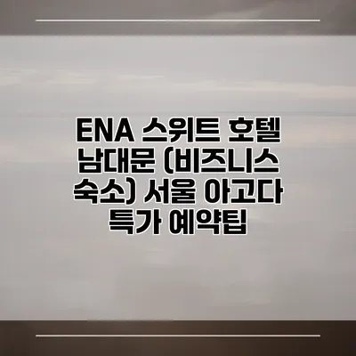 ENA 스위트 호텔 남대문 (비즈니스 숙소) 서울 아고다 특가 예약팁