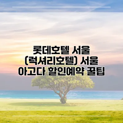 롯데호텔 서울 (럭셔리호텔) 서울 아고다 할인예약 꿀팁